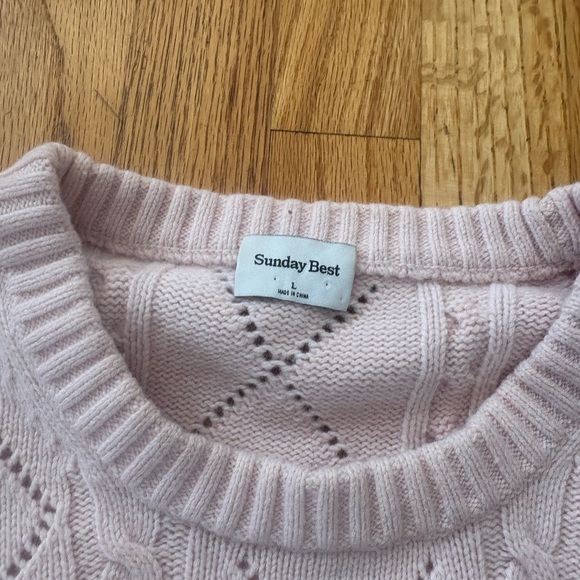 Aritzia’s Sunday Best Peggy Sweater Pink Cable Knit Merino Wool size Large - Picture 6 of 6